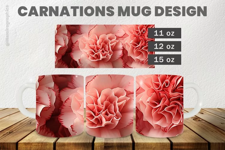 Carnations Mug Wrap Sublimation |11oz, 12oz & 15oz