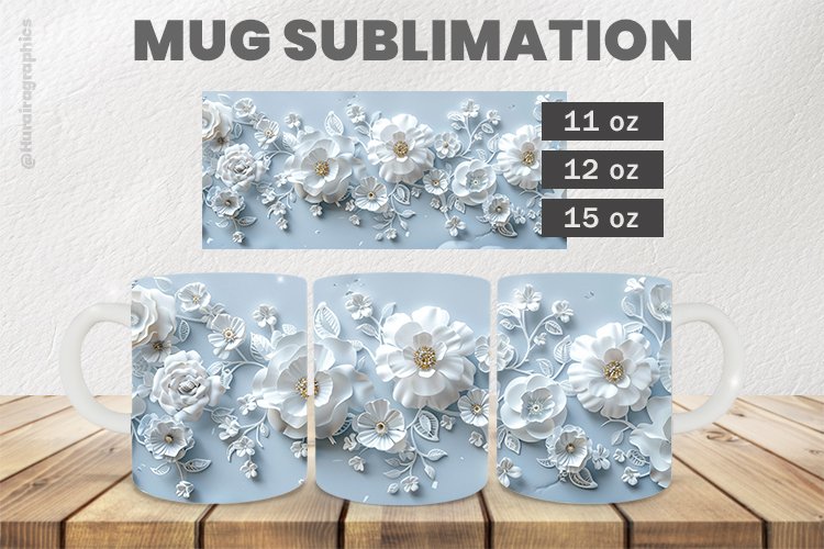 White Flowers Mug Wrap Sublimation |11oz, 12oz & 15oz