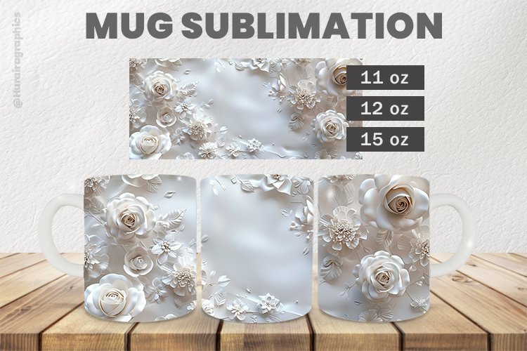 White Flowers Mug Wrap Sublimation |11oz, 12oz & 15oz