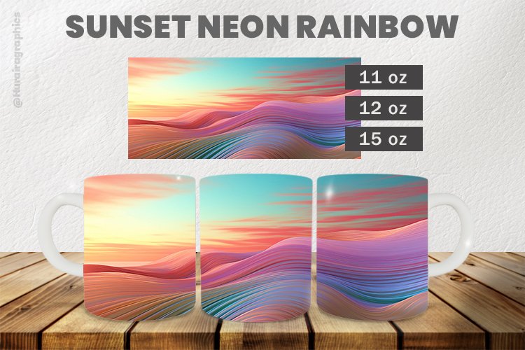 Sunset Neon Rainbow Mug Wrap Sublimation |11oz, 12oz & 15oz