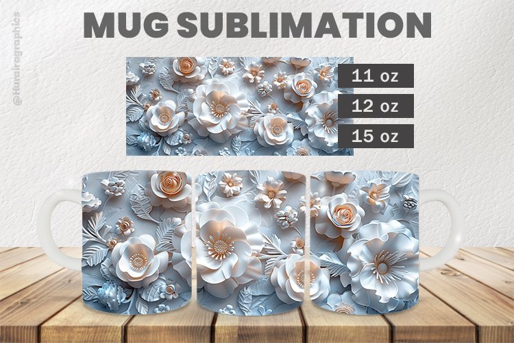 White Flowers Mug Wrap Sublimation |11oz, 12oz & 15oz