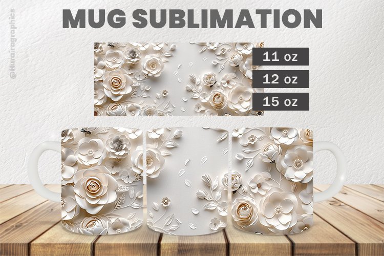 White Flowers Mug Wrap Sublimation |11oz, 12oz & 15oz