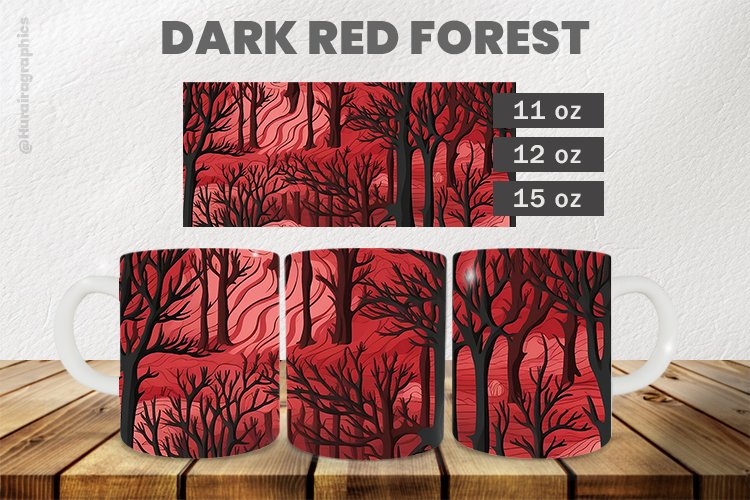 Dark Red Forest Mug Wrap Sublimation |11oz, 12oz & 15oz