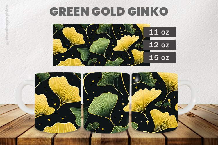 Green Gold Ginko Mug Wrap Sublimation |11oz, 12oz & 15oz