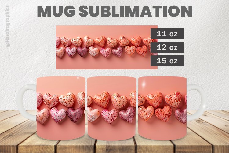 Lovely Heart Mug Wrap Sublimation |11oz, 12oz & 15oz