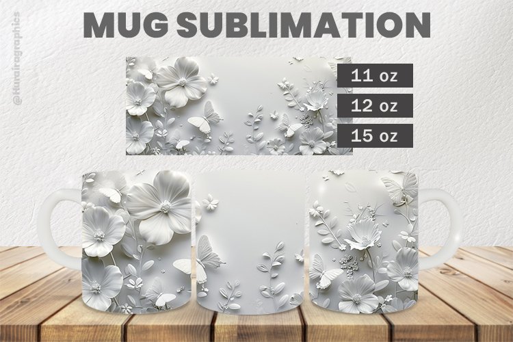 White Flowers Mug Wrap Sublimation |11oz, 12oz & 15oz