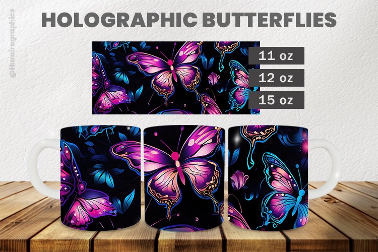 Holographic Butterflies Mug Wrap Sublimation |11oz, 12oz & 1