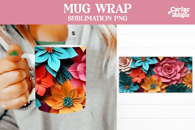 Mug Sublimation Wrap Design, Flowers Coffee Mug Design