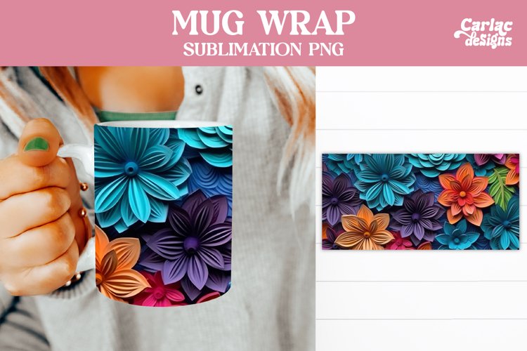 Mug Sublimation Wrap Design, Flowers Coffee Mug Design