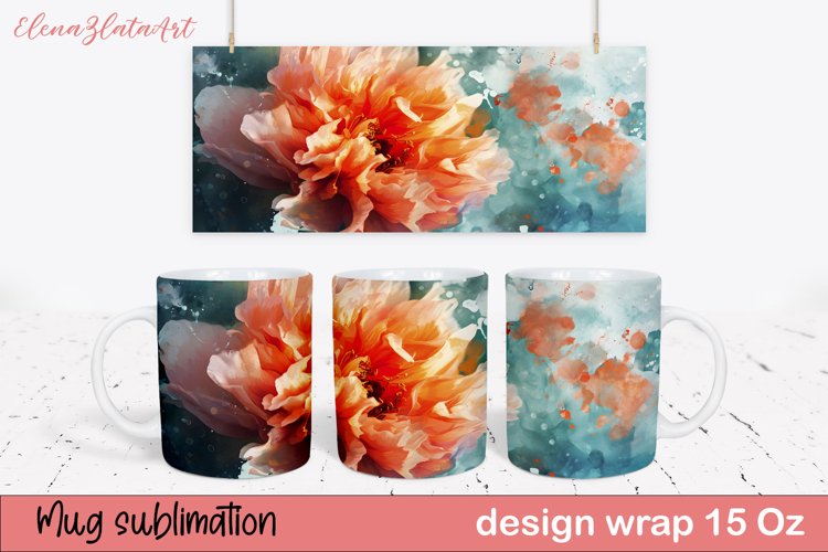 Watercolor Pink Peony Mug Sublimation, Floral Design Mug
