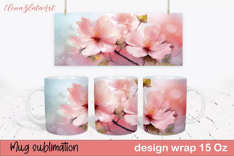 3D Mug Wrap PNG, 3D Flowers Mug Sublimation Designs