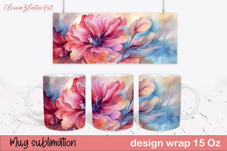 3D Mug Wrap PNG, 3D Flowers Mug Sublimation Designs
