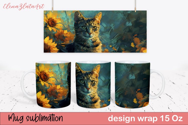 Kitten With Sunflower Sublimation mug. Mug wrap sublimation