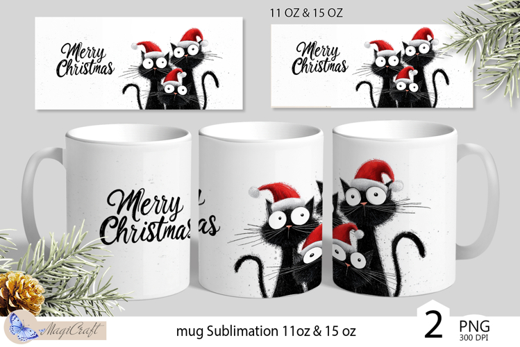 Cate black cats mug wrap Sublimation| Christmas cat mug wrap