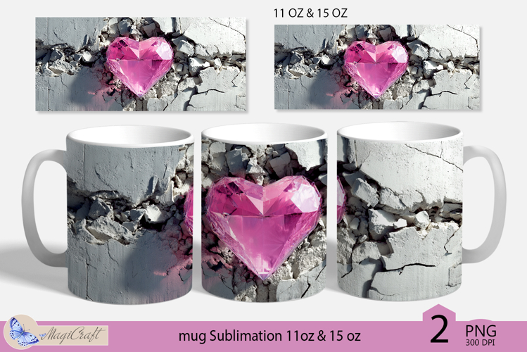 Valentines day mug Sublimation|pink crystals heart mug wrap