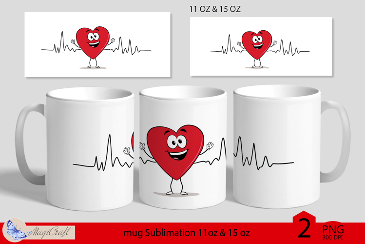 Valentines day mug wrap|red heart mug wrap heart beat line