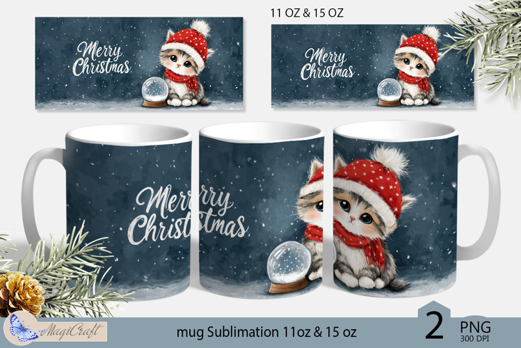 Cute cat mug wrap Sublimation|Merry Christmas cat mug wrap