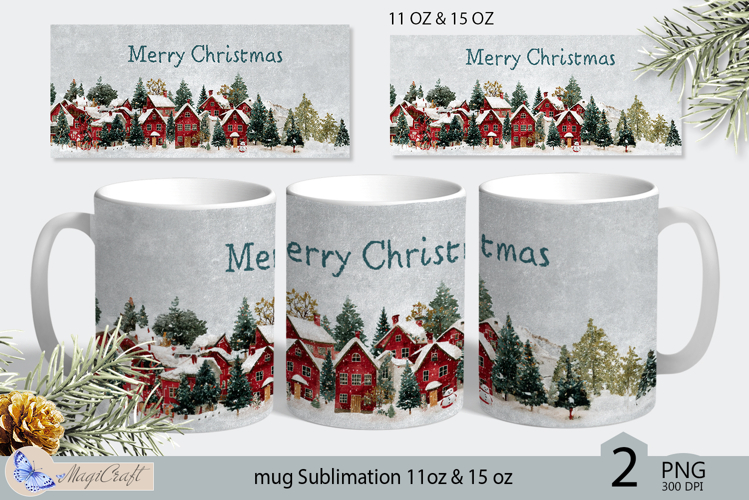 Mug Wrap Christmas village Sublimation|Mug Christmas city