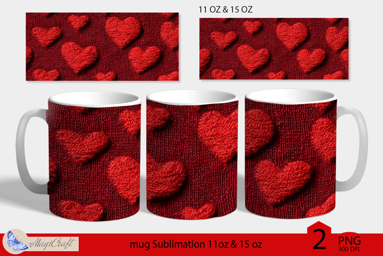 Valentines day mug Sublimation|knitted hearts mug 11oz 15oz