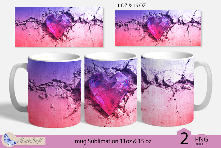 Valentines day mug Sublimation|pink crystals heart mug wrap
