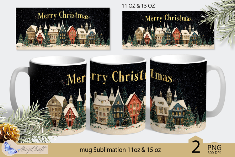 Mug Wrap Christmas village Sublimation|Mug Christmas city