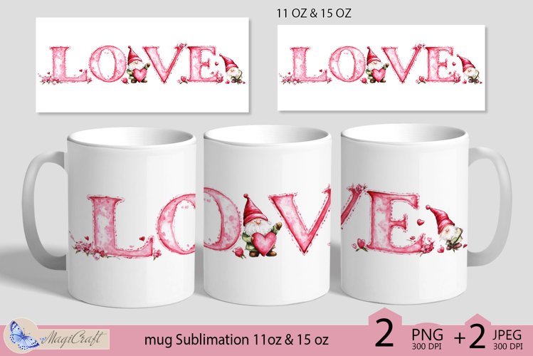 LOVE mug wrap Sublimation|LOVE mug 11oz 15oz| gnomes decor