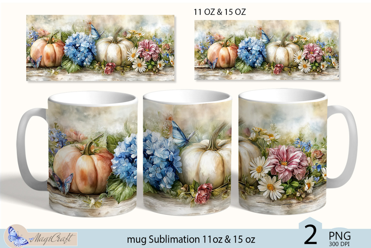 Wildflowers mug Sublimation|Pumpkin mug 11oz 15oz| Flora mug