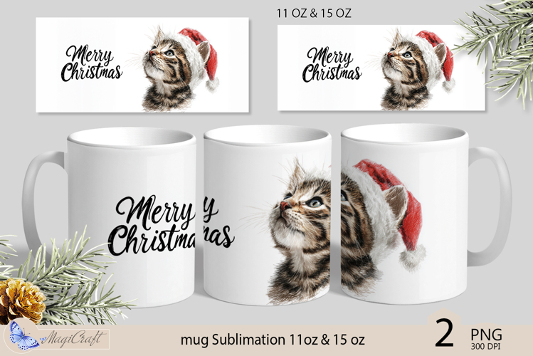 Cute cat mug wrap Sublimation|Merry Christmas cat mug wrap