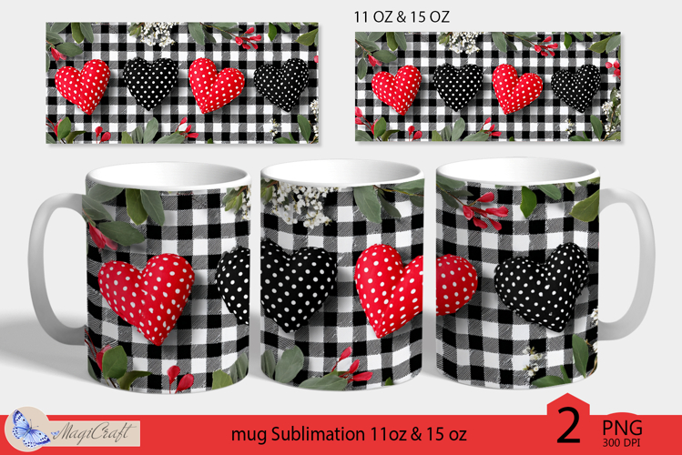 Valentines day mug Sublimation|buffalo plaid hearts mug wrap