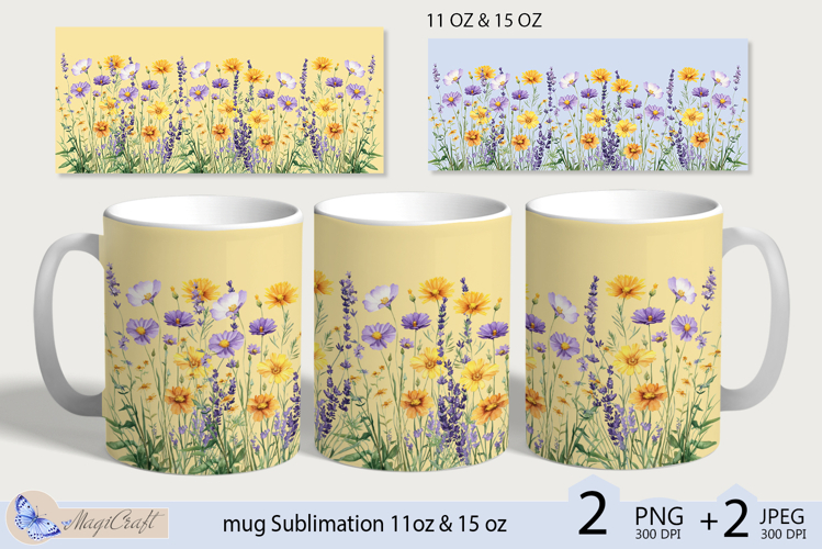 Mug wrap Sublimation|flowers mug 11oz 15oz| wildflowers mug