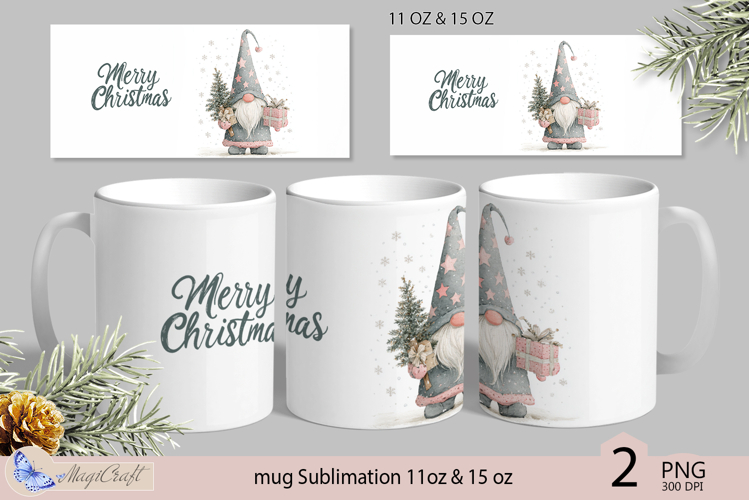 Gnome Mug Christmas Sublimation| Design Mug Wrap 11oz 15oz