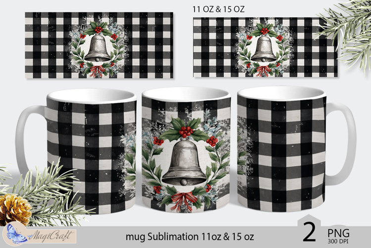 Christmas bell in a wreath Mug Sublimation|Mug Wrap Buffalo