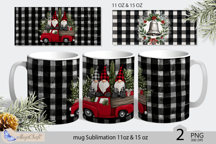 Gnomes Mug Christmas Sublimation| Red truck Mug Wrap Buffalo