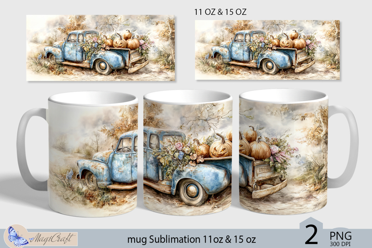 Halloween truck mug Sublimation|Pumpkin mug 11oz 15oz|fall
