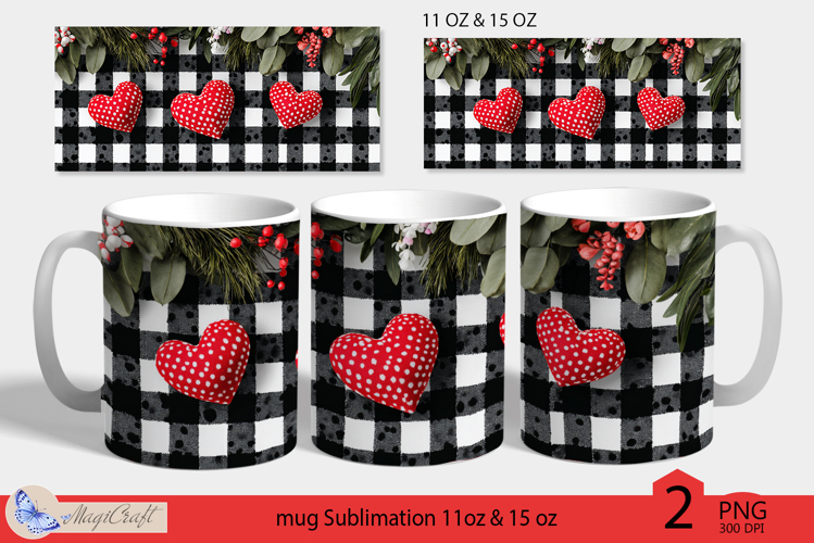 Valentines day mug Sublimation|buffalo plaid hearts mug wrap