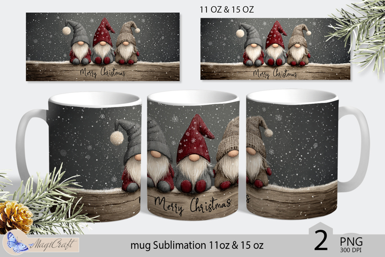 Gnomes Mug Christmas Sublimation| Design Mug Wrap 11oz 15oz