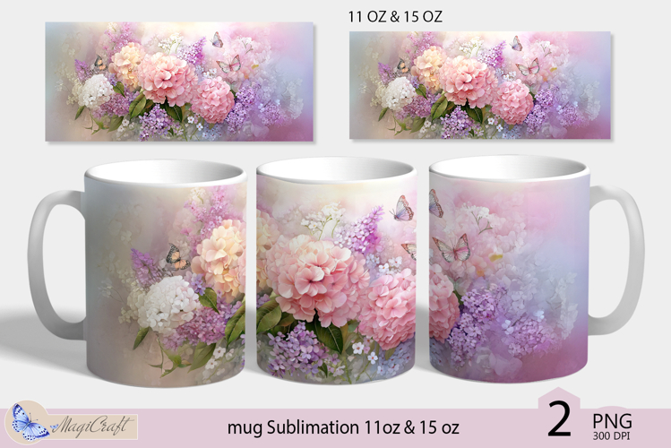 Flowers mug Sublimation|Hydrangea mug 11oz 15oz| Flora mug