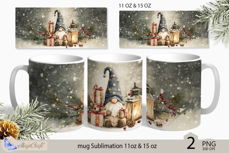 Gnome Mug Christmas Sublimation| Design Mug Wrap 11oz 15oz
