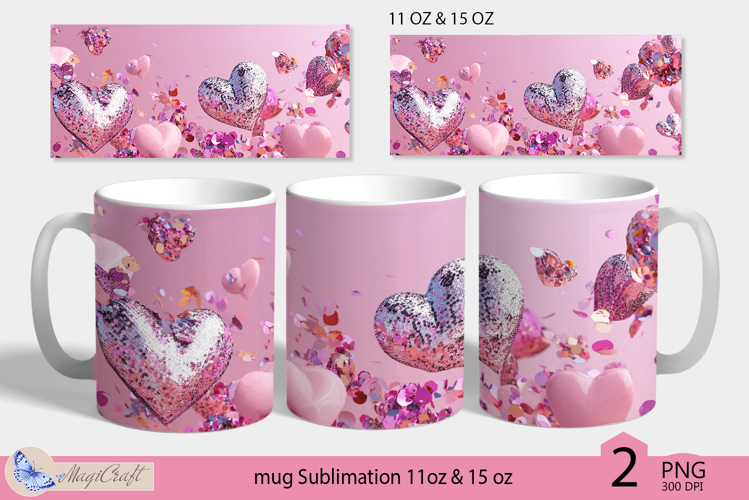 Valentines day mug Sublimation|heart sequins mug 11oz 15oz
