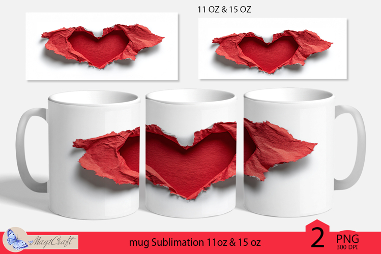 Valentines day mug wrap|red heart mug wrap torn paper