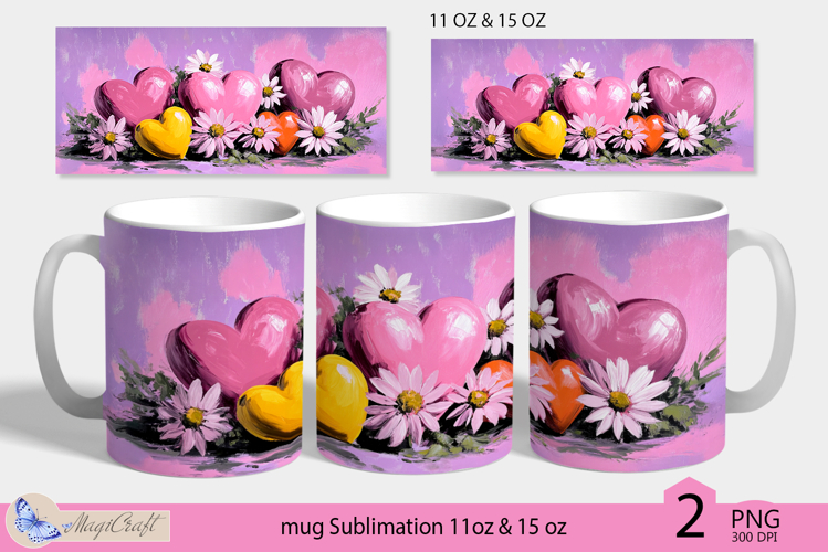 Valentines day mug Sublimation|pink hearts mug warp 11 15oz