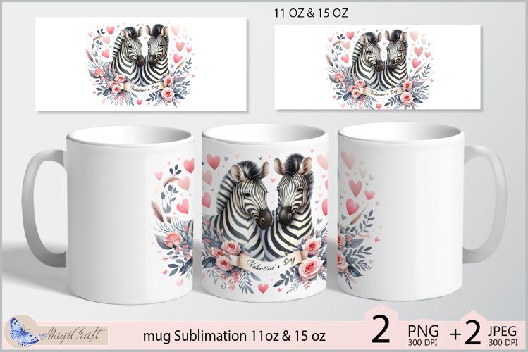 Valentines day mug wrap Sublimation|Two cute zebras mug