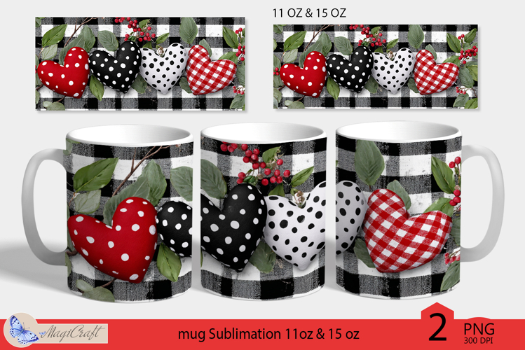 Valentines day mug Sublimation|buffalo plaid hearts mug wrap