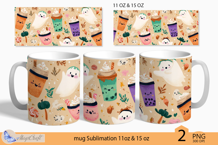 Halloween Mug Wrap Sublimation|cute ghost print|31 october