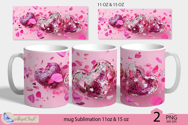 Valentines day mug Sublimation|heart sequins mug 11oz 15oz