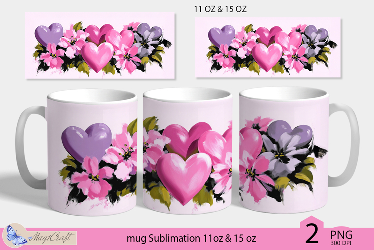 Valentines day mug Sublimation|pink hearts mug warp 11 15oz