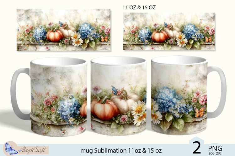 Flowers mug Sublimation|Pumpkin mug 11oz 15oz|butterflies
