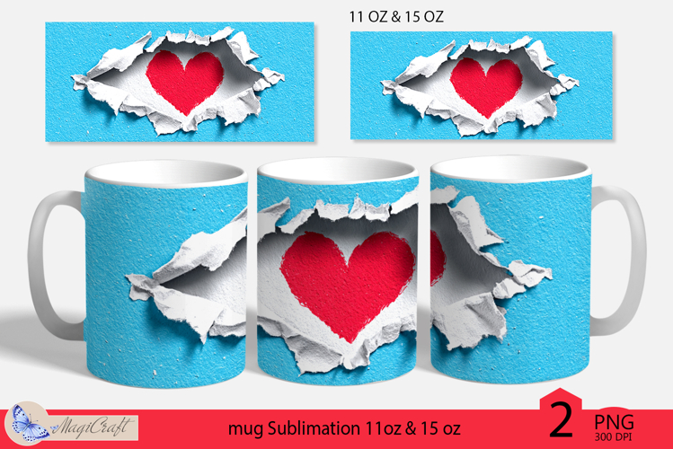 Valentines day mug wrap|red heart mug wrap torn paper