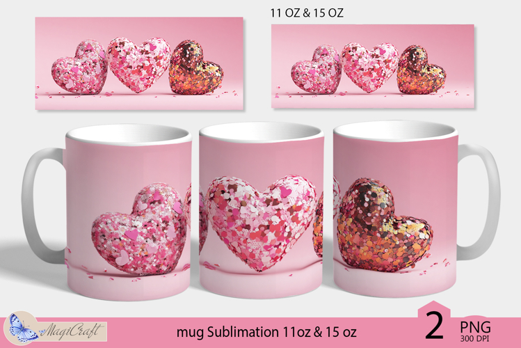 Valentines day mug Sublimation|heart sequins mug 11oz 15oz