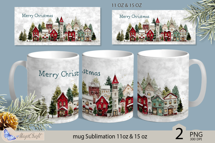 Mug Wrap Christmas village Sublimation|Mug Christmas city